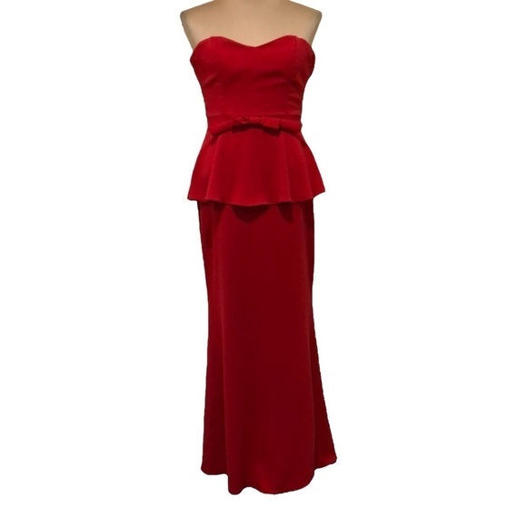 Badgley Mischka Rouge Rosalind Peplum Gown Formal Dress Size 6 Red - Picture 1 of 10